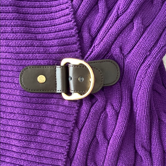 Ralph Lauren Purple Cable Knit Cardigan with Buckle - Picture 4 of 8